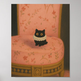 Ghibli Style Black Cat on Pink Chair Poster Print