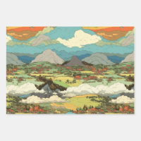 Ghibli World - Clouds and Mountains Wrapping Paper