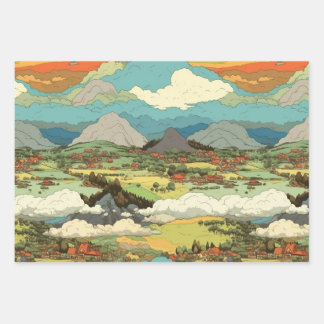Ghibli World - Clouds and Mountains Wrapping Paper