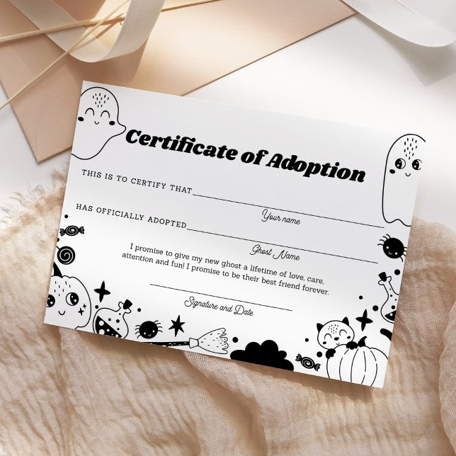 Ghost Adoption Orange Halloween Party Certificate (Creator Uploaded)