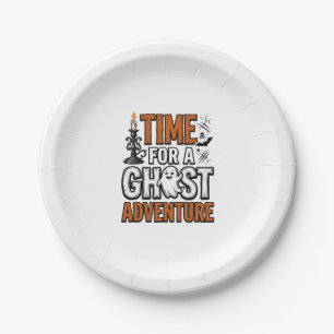 Ghost Adventure Halloween Vintage Typography Desig Paper Plate