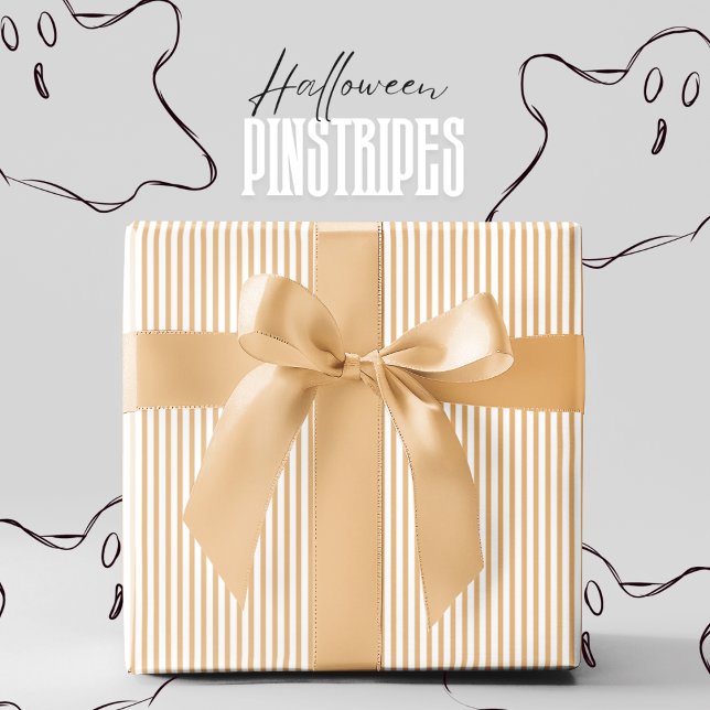 Ghost Ale Yellow and White Pinstripe Halloween Wrapping Paper (Elegant Halloween Yellow and White Pinstripe Pattern. Ghost Ale Yellow & White Thin Lines for Autumn)