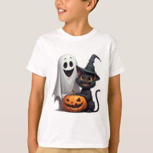 Ghost And Black Cat Halloween Party 👻 T-Shirt