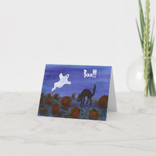 Ghost and Black Cat in the Pumpkin Patch Card
