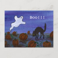 Ghost and Black Cat in the Pumpkin Patch