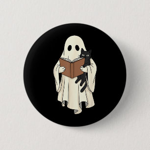 Ghost And Black Cat Reading Halloween 6 Cm Round Badge