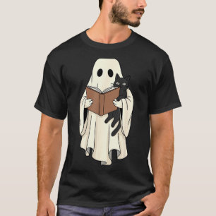 Ghost And Black Cat Reading Halloween T-Shirt