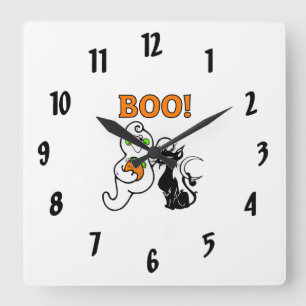 Ghost and Black Cat Square Wall Clock