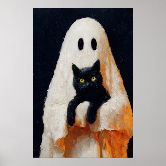 Ghost and Black Cat Vintage Poster Gothic (Front)