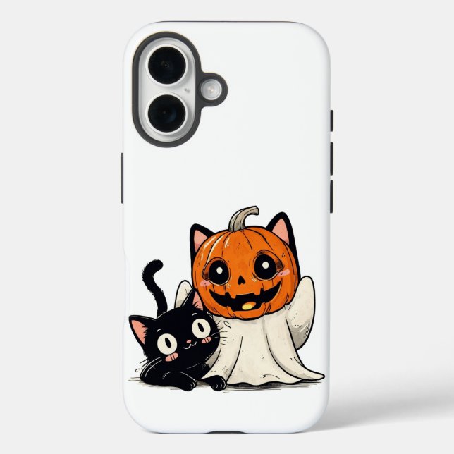 Ghost and black cat wearing Halloween masks Case-Mate iPhone Case (Back)