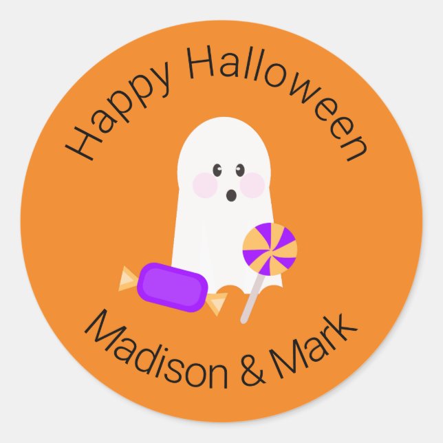 Ghost and Candy  Halloween Favour Classic Round Sticker (Front)