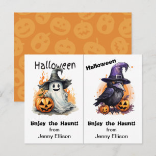 Ghost and Crow School Party Halloween Card