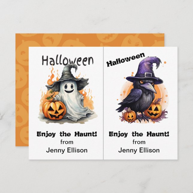 Ghost and Crow School Party Halloween Card (Front/Back)