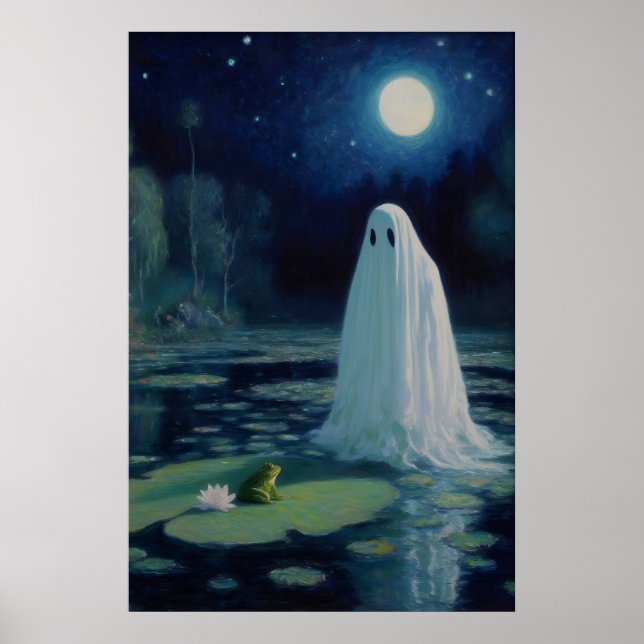 Ghost and Frog Art Print Swamp Moonlight Oil (Front)