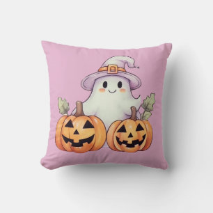 Ghost and Jack-O' Lanterns Purple Halloween Cushion
