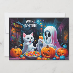 Ghost and Kitten Halloween Party Invitation