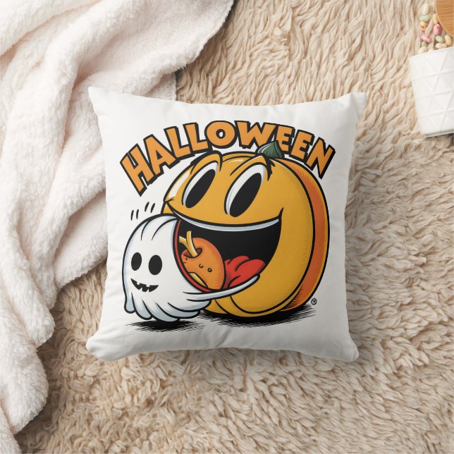 Ghost and pumpkin celebrate Halloween! Cushion (Blanket)