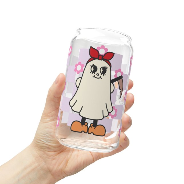 Ghost and Pumpkin Halloween Glass, Fall Gift Can Glass (Creator Uploaded)