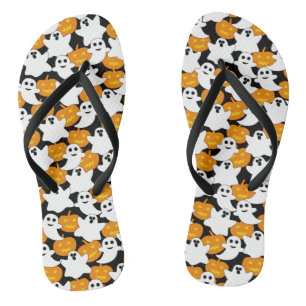 Ghost and Pumpkin Halloween Pattern Flip Flops