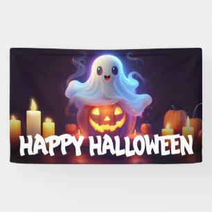 Ghost and Pumpkin Happy Halloween Banner
