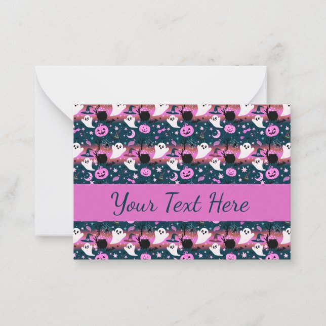 Ghost and Pumpkin Pink and Blue Pattern Card (Front)