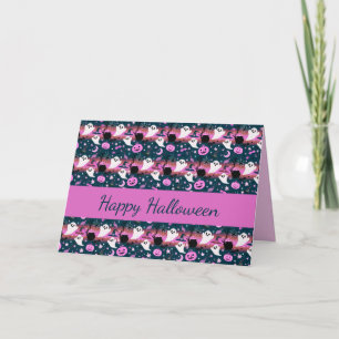 Ghost and Pumpkin Pink and Blue Pattern Card
