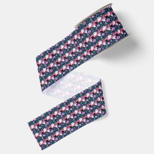 Ghost and Pumpkin Pink and Blue Pattern Grosgrain Ribbon