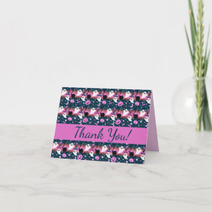Ghost and Pumpkin Pink and Blue Pattern Thank You Card