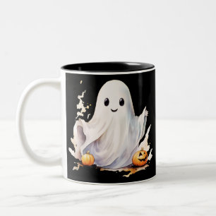 Ghost and Pumpkins Creepy Spooky Fun Halloween Two-Tone Coffee Mug