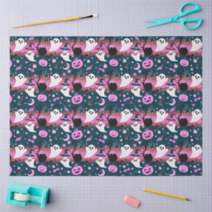 Ghost and Pumpkins, Pink and Blue Pattern Tissue Paper