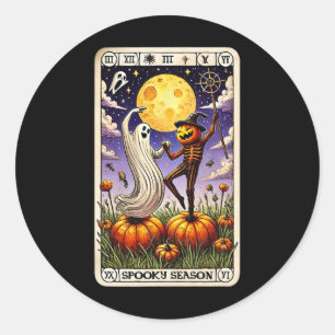 Ghost And Skeleton Dancing Funny Halloween Tarot C Classic Round Sticker