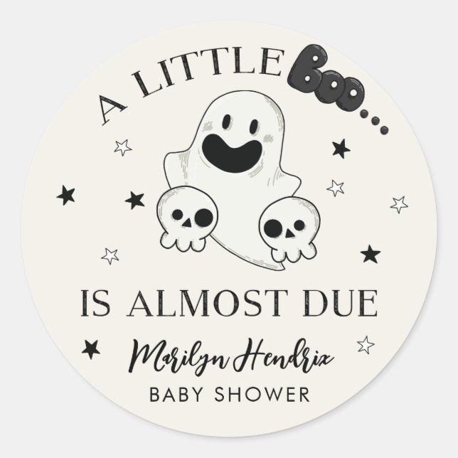 Ghost and Skulls Halloween Little Boo Baby Shower Classic Round Sticker (Front)