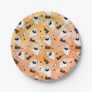 Ghost and Skulls Halloween Little Boo Baby Shower Paper Plate