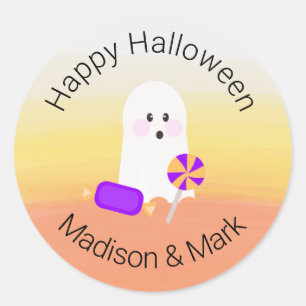 Ghost and Watercolor Candy  Halloween Favour Classic Round Sticker