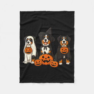 Ghost And Witch Bernese Mountain Dog Halloween For Fleece Blanket