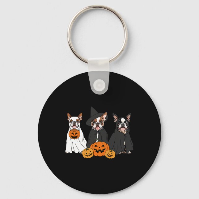 Ghost And Witch Boston Terrier  Key Ring (Front)