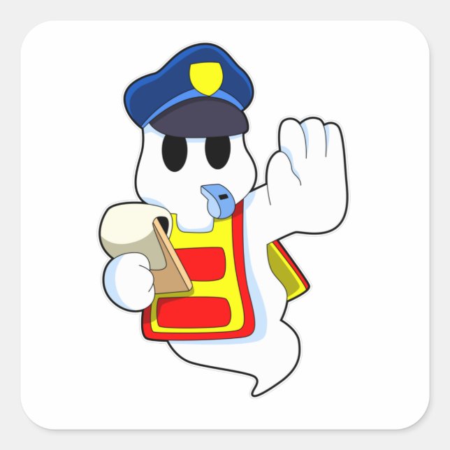 Ghost as Police officer with Whistle Square Sticker (Front)