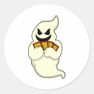 Ghost at Poker with Poker cards Classic Round Sticker