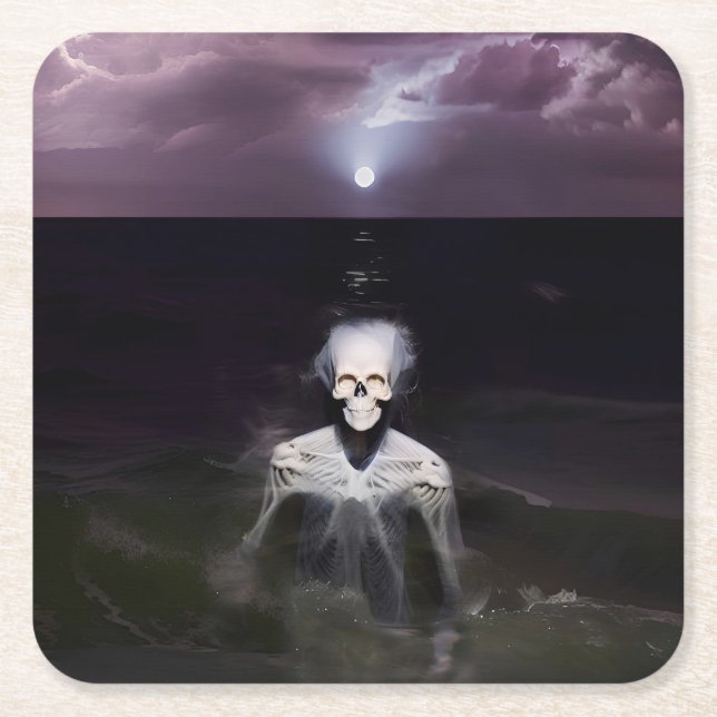 Ghost at Sea - Oil Painting Square Paper Coaster (Front)
