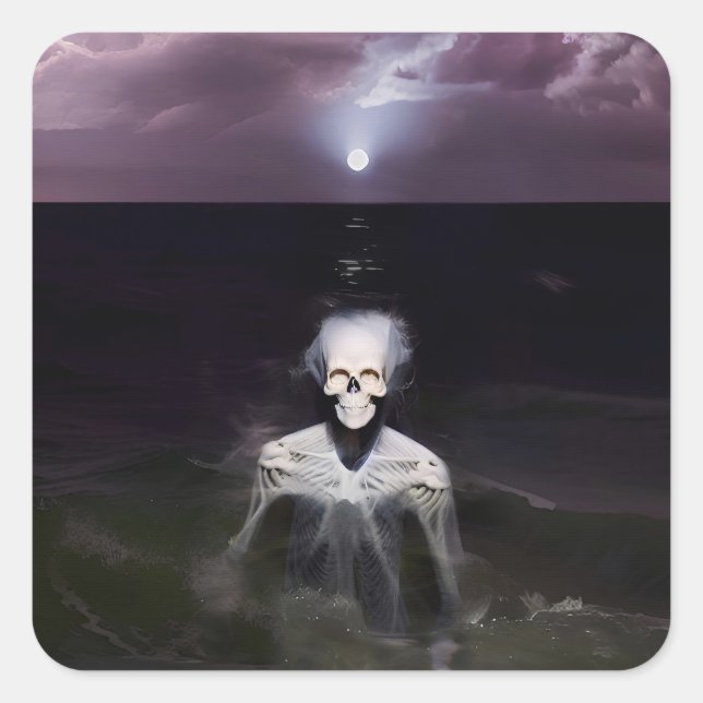 Ghost at Sea - Oil Painting Square Sticker (Front)