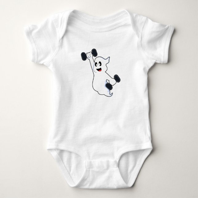 Ghost at Strength training with Dumbbells Baby Bodysuit (Front)