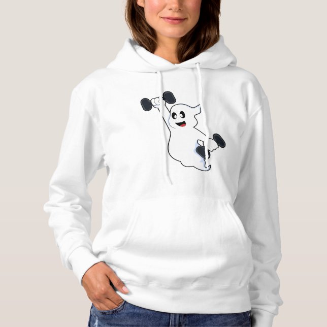 Ghost at Strength training with Dumbbells Hoodie (Front)
