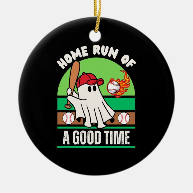 Ghost Baseball Player Halloween Ceramic Tree Decoration (Front)