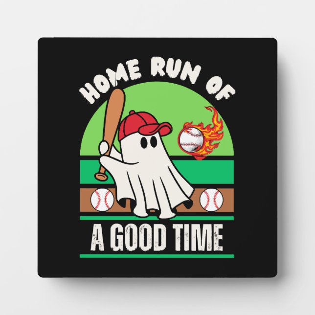 Ghost Baseball Player Halloween Plaque (Front)