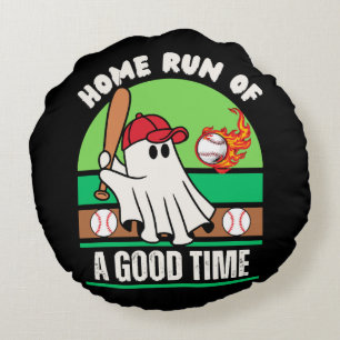 Ghost Baseball Player Halloween Round Cushion