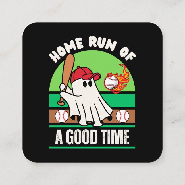 Ghost Baseball Player Halloween Square Business Card (Back)