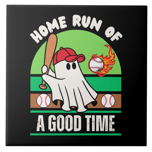 Ghost Baseball Player Halloween Tile (Front)
