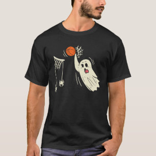 Ghost Basketball Dunk Spider Web Ring Halloween T-Shirt