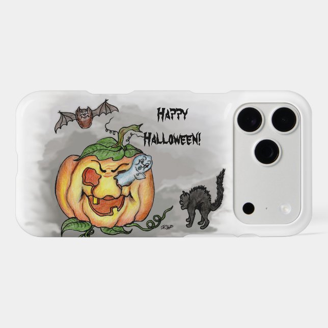 Ghost, Bat and Cat, Happy Halloween! (Back (Horizontal))