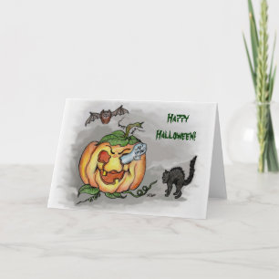 ghost,bat and cat, Happy Halloween! Card